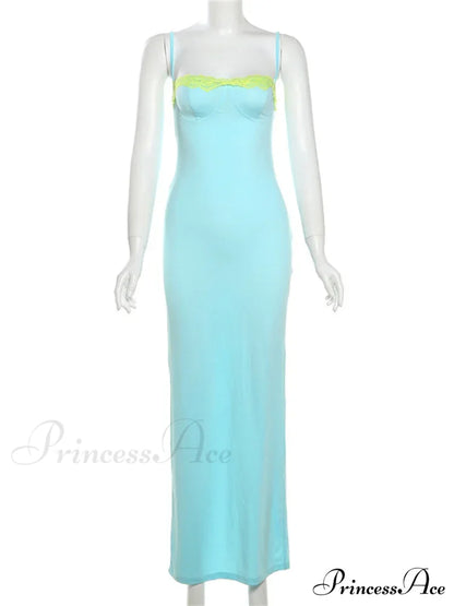 Blue Neon Mesh Charming Strap Bodycon Midi Dress
