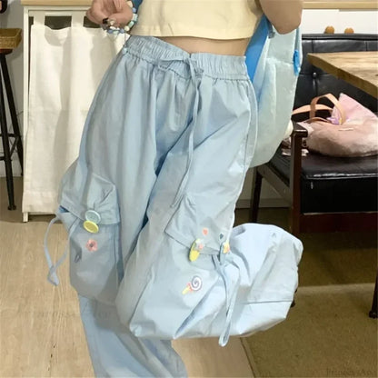 Blue Sweet Embroidered Casual Japanese Trend Pant pant-250223