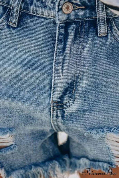Blue With Loose Jeans Buttons Bottoms