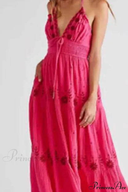 Bohemian Flower Birthday Beach Holiday Boho Dress Red / S