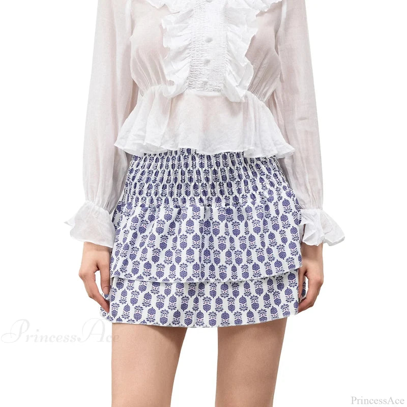 Bohemian Layered Ruffle Skirt Lake Blue / S skirts-250223
