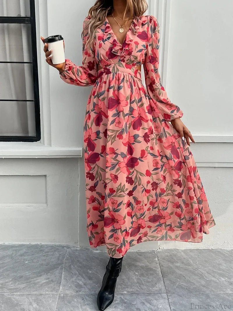 Boho Beach Deep V Neck Maxi Dress bohodress-250126