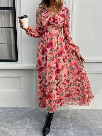 Boho Beach Deep V Neck Maxi Dress bohodress-250126