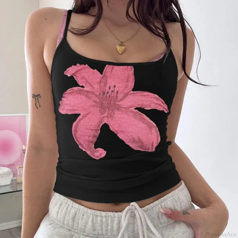 Boho Floral Spaghetti Strap Backless Vintage Low Cut Beach Style Crop Top croptop-250126
