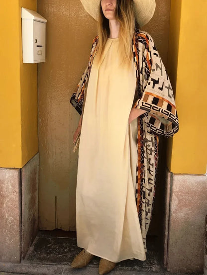 Boho Kimono Rayon Print Bikini Cover Up Loose Summer Dress bohocoverup-250126