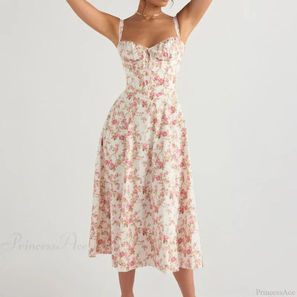 Boho Spaghetti Straps Tie Front Floral Dress Red Floral / S