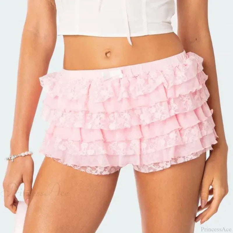 Bow Lace Trim Harajuku Short pink / S short-250223