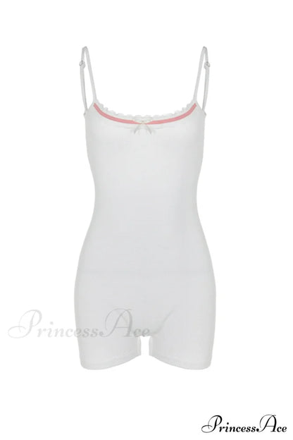 Bow-Tie Backless Bodycon Cami Rompers With Lacework