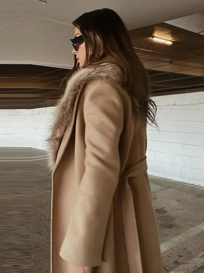 Brown Fluffy Faux Fur Casual Overcoat