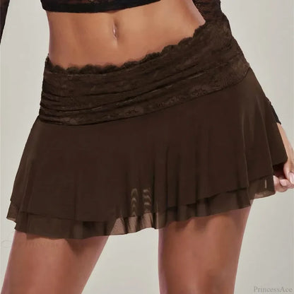 Brown Pleated Ballet Ruffle Skirt skirts-250223