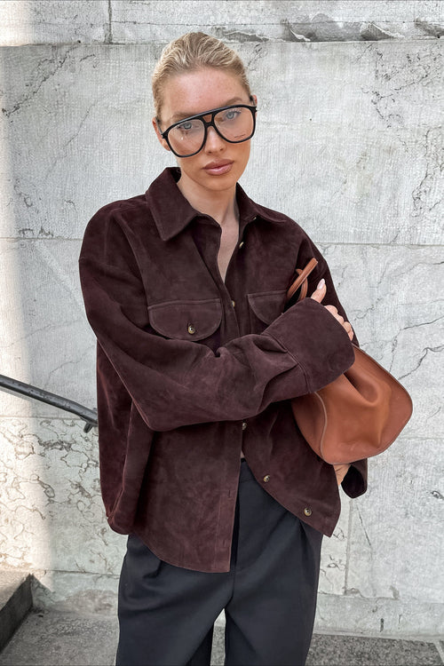 Brown Suede Loose Blazer Coat