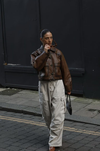Brown Vintage Faux Leather Coat