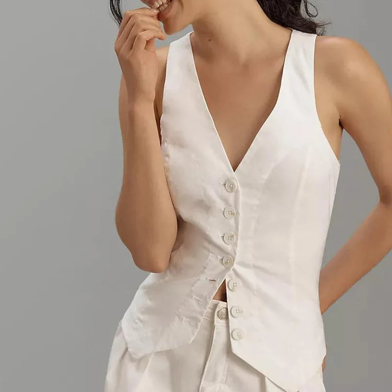 Button-Down Waistcoat Crop Top