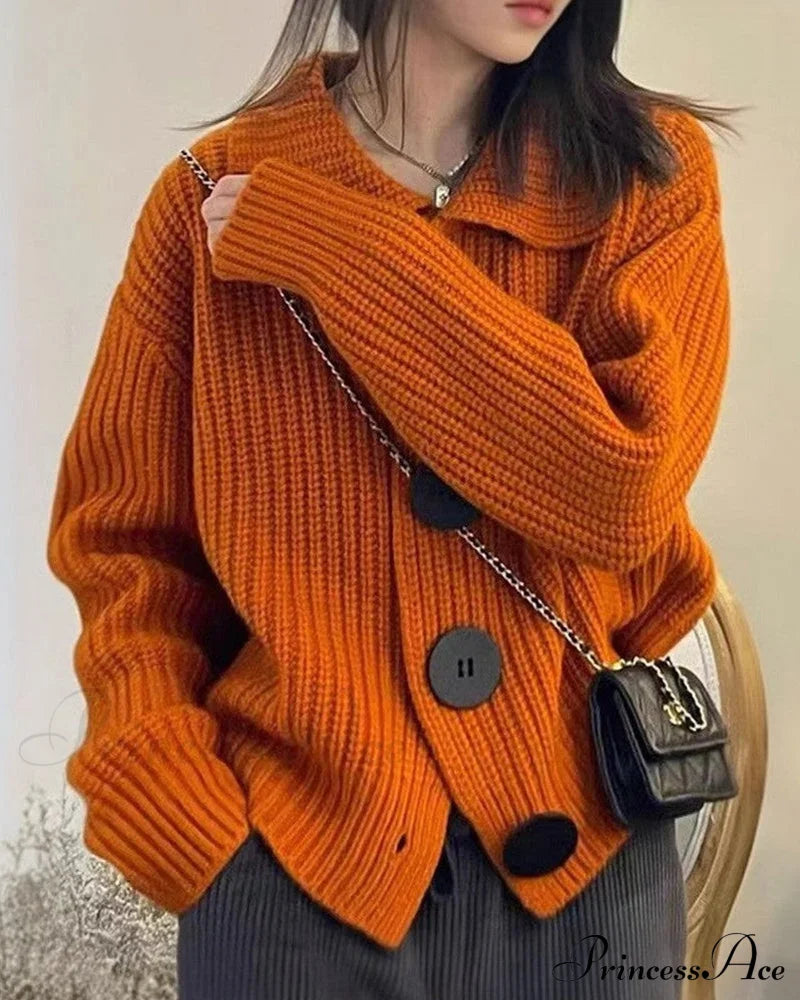 Buttoned Knit Cardigan Sweaters-L