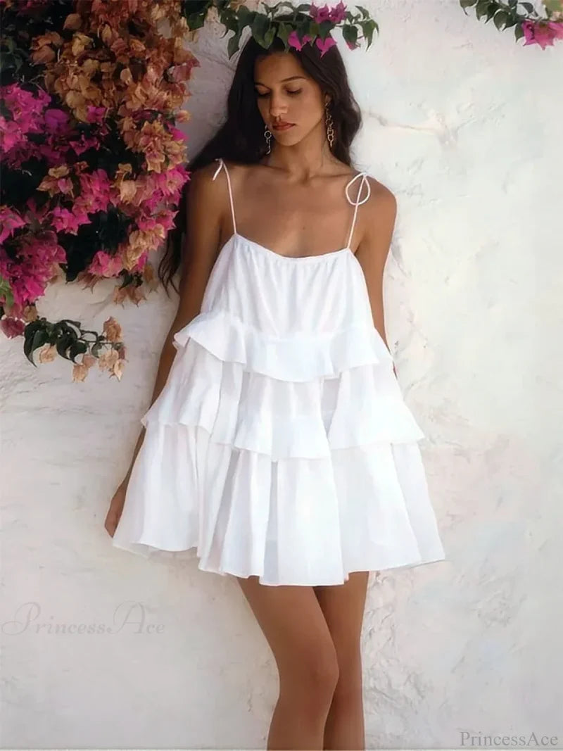 Cake Neck High-Waist Mini Dress WHITE / S minidress-250223