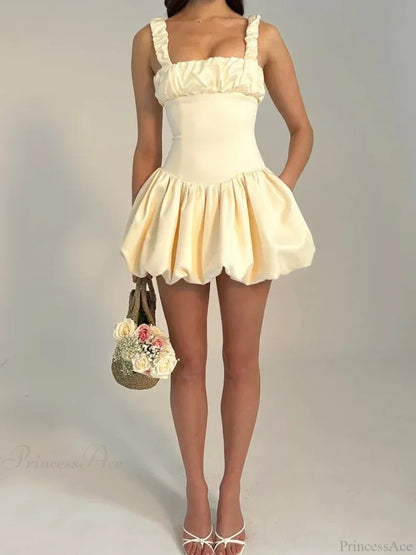 Camisole Pleated Zipper Mini Dress Khaki / S minidress-250223