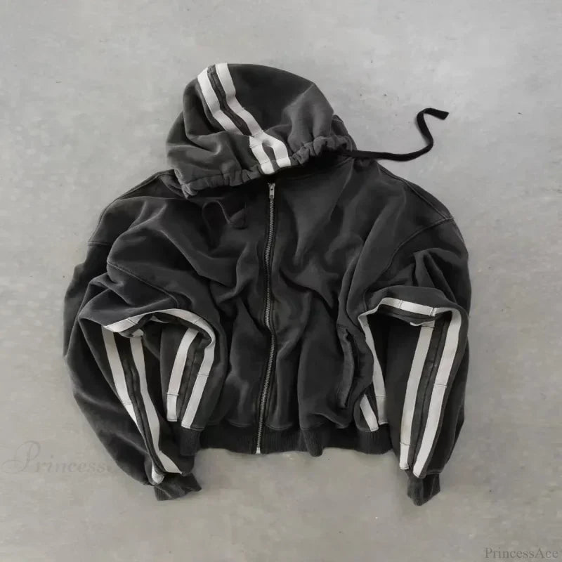 Cartoon Pattern Zipper Hoodie black 4 / M