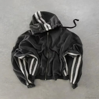 Cartoon Pattern Zipper Hoodie black 4 / M