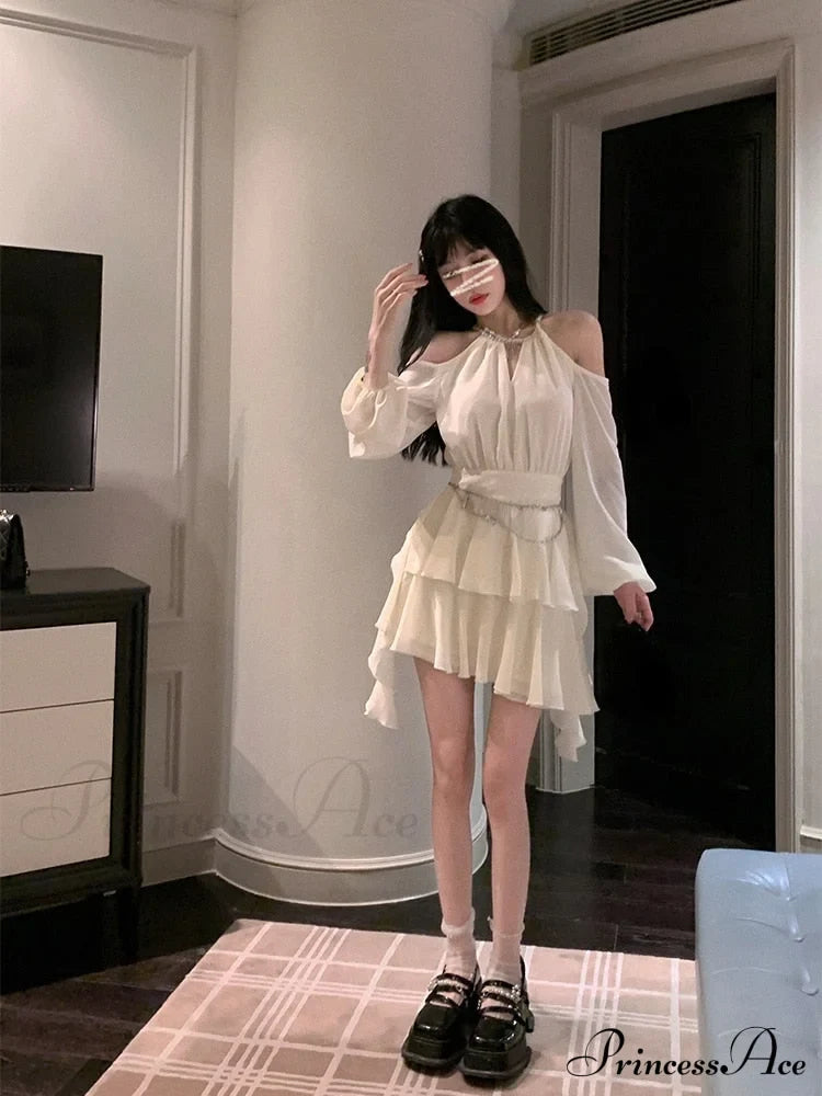 Casual Arm Autumn Korean Party Gown Long Mini Fairy Elegant Fashion Brief Female