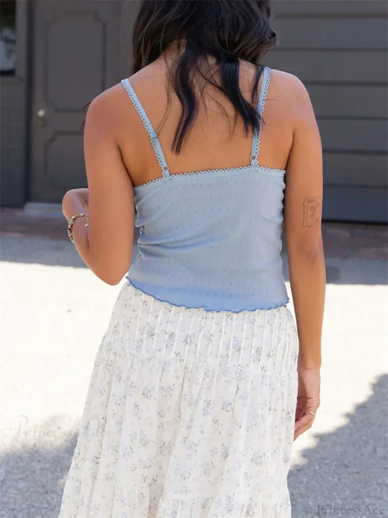 Casual Bow V-neck Lace Tank Crop Top croptop-250126