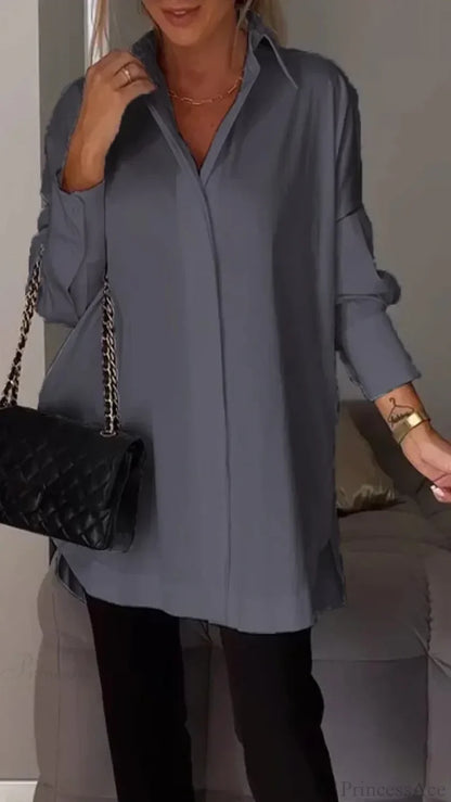 Casual Irregular Pullover Long Sleeve Blouse GRAY / S blouse-250126