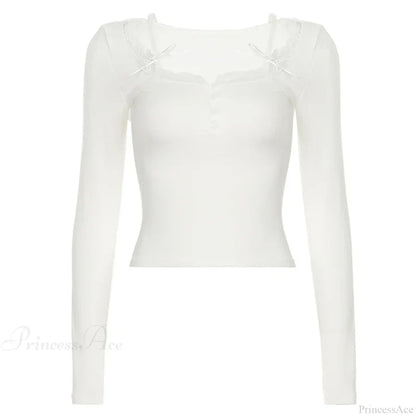 Casual Lace Trim Halter Slim Solid Square Collar Knit Top WHITE / S knittop-250126