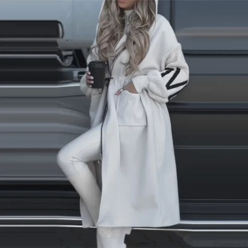 Casual Long Patchwork Lace-Up Overcoat