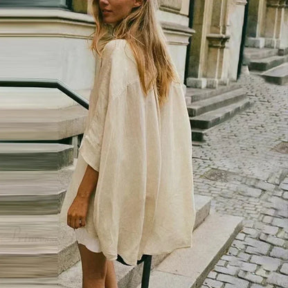 Casual Loose White Button-up Half Sleeve Blouse blouse-250126