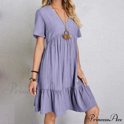 Women's Casual Dress Ruffle V Neck Midi Shift Dress Purple __stock:400 casual dresses clothes dresses refund_fee:1200