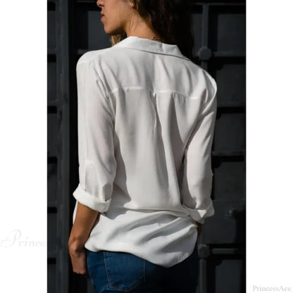 Casual Solid Color Long Sleeve Button Blouse blouse-250126