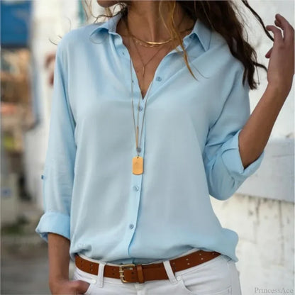 Casual Solid Color Long Sleeve Button Blouse blouse-250126