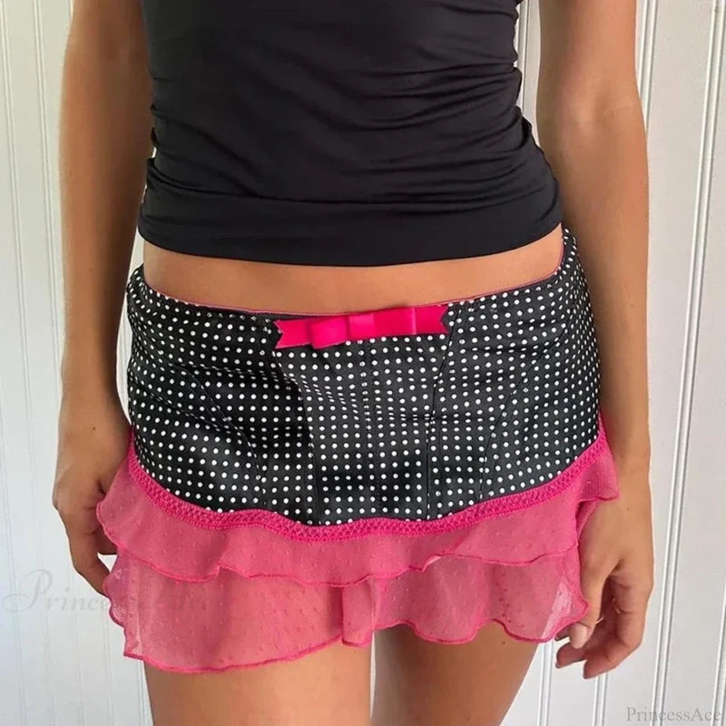 Cheetah Bow Ruffled Hem Skirt red / S skirts-250223