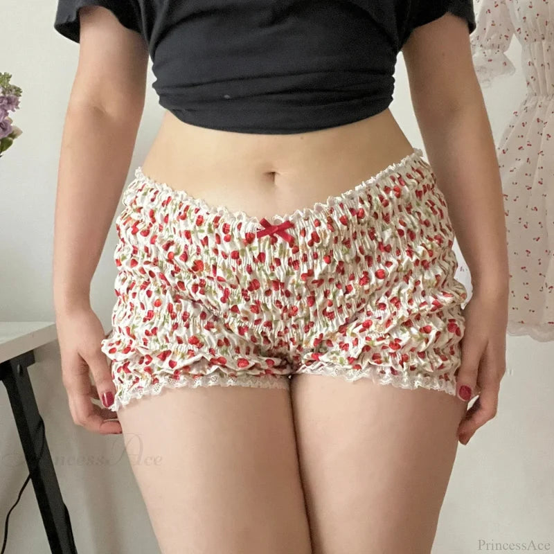 Cherry Print Ruffle Bloomer Short pink / S short-250223