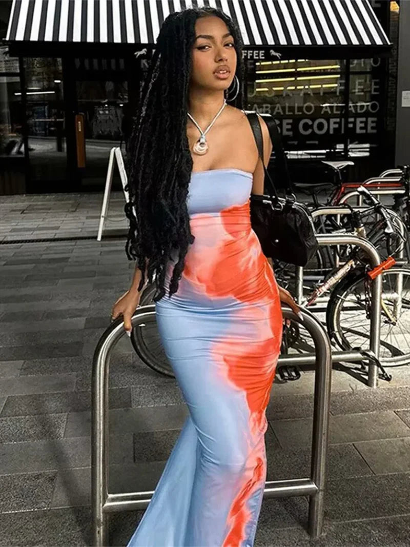 Chic Floral Strapless Midi Split Backless Dress floraldress-250126