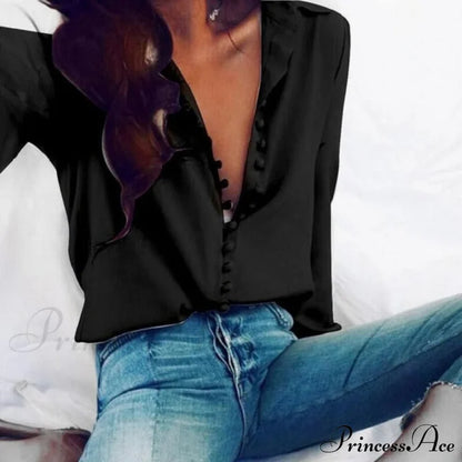 Chiffon Arm Blouse Ladies Top In Solid Casual - With Women Long Buttons Office Color Spring White L
