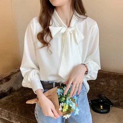 Chiffon Bow Long Sleeve Office Blouse blouse-250126