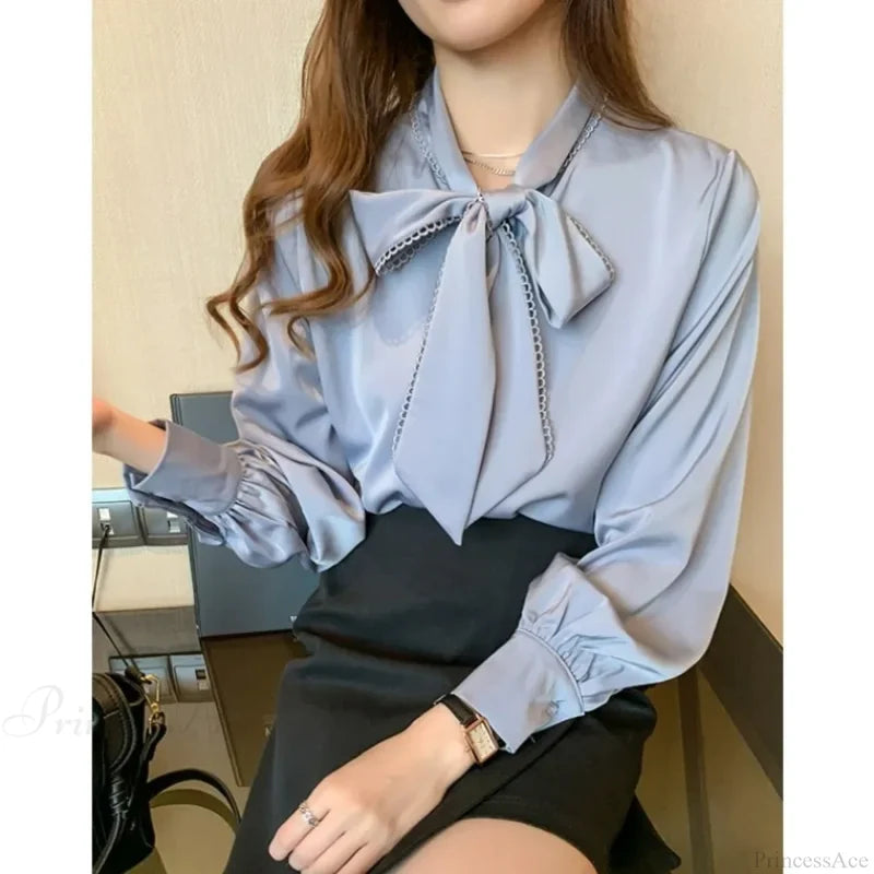 Chiffon Bow Long Sleeve Office Blouse blouse-250126