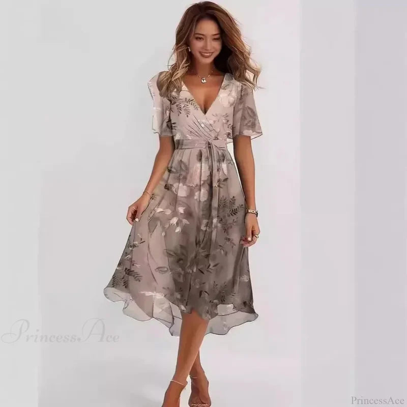 Chiffon Floral Print V-neck Dress oldfloraldress-250126