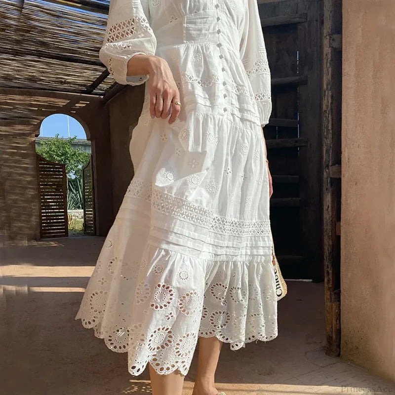 Cotton Floral V-neck Slim Summer Boho Dress bohodress-250126