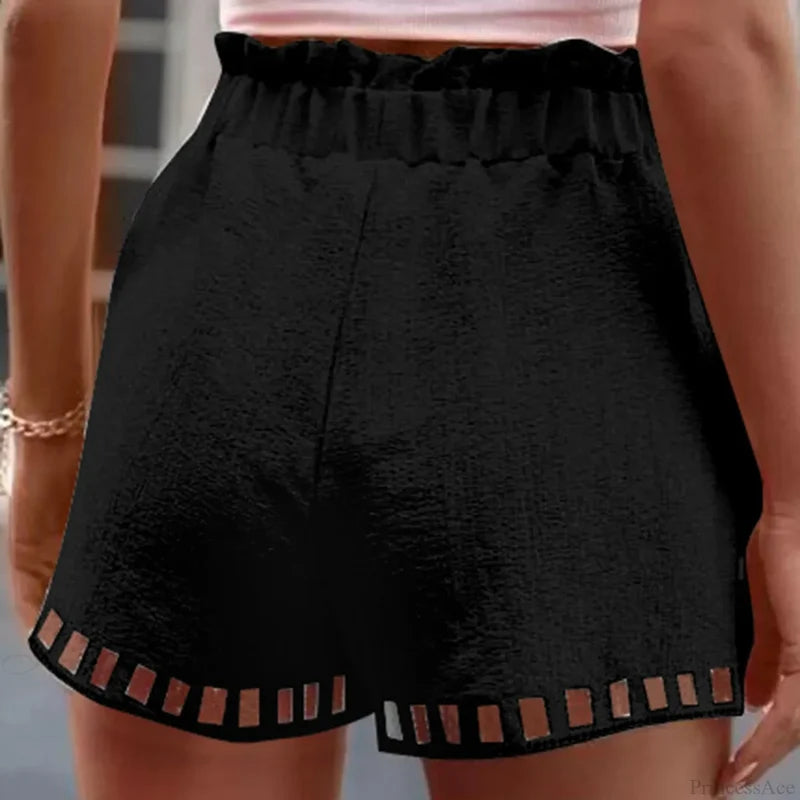 Cotton Linen HolLow-Out Beach Short short-250223