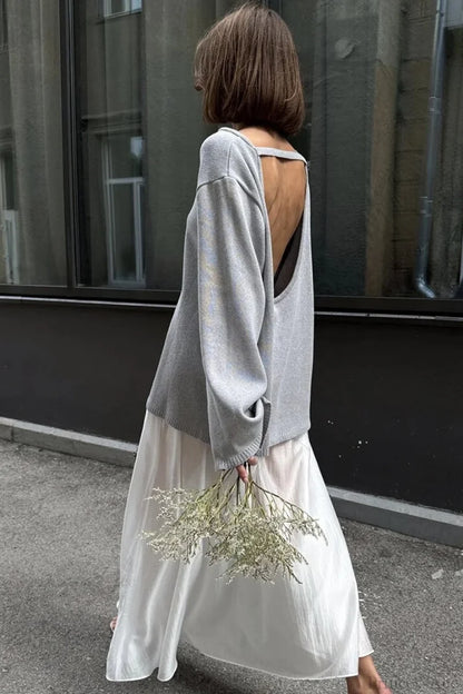 Cotton Loose Fit Off-Shoulder Knit Sweater