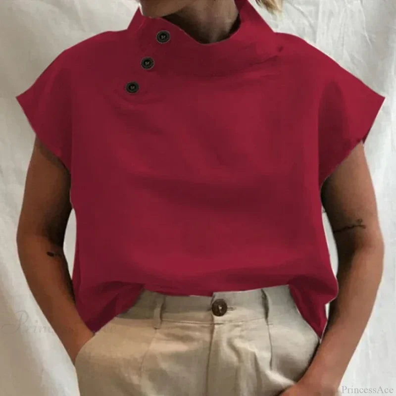 Cotton Loose White Blouse Summer Blouse Claret / S blouse-250126