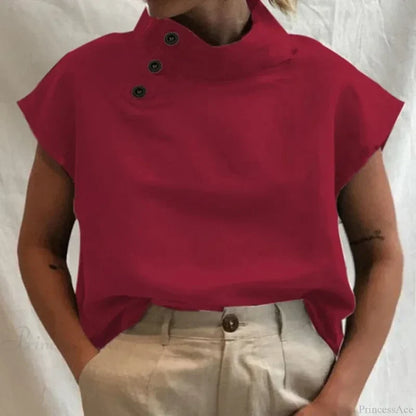 Cotton Loose White Blouse Summer Blouse Claret / S blouse-250126