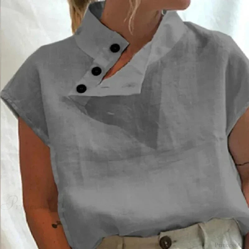 Cotton Loose White Blouse Summer Blouse GRAY / S blouse-250126