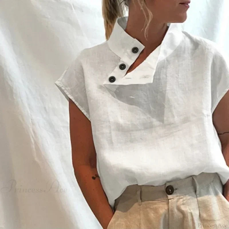 Cotton Loose White Blouse Summer Blouse WHITE / S blouse-250126