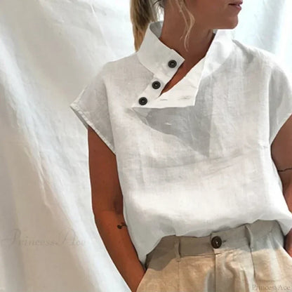 Cotton Loose White Blouse Summer Blouse WHITE / S blouse-250126