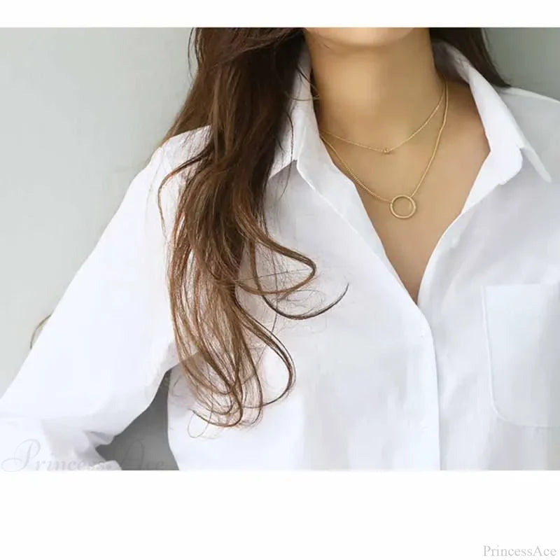 Cotton White Long Sleeve Button-up Blouse blouse-250126