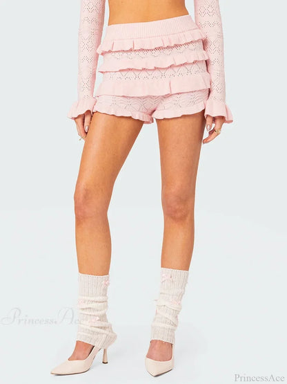 Crochet Ruffle HolLow-Out Short Pink / S short-250223