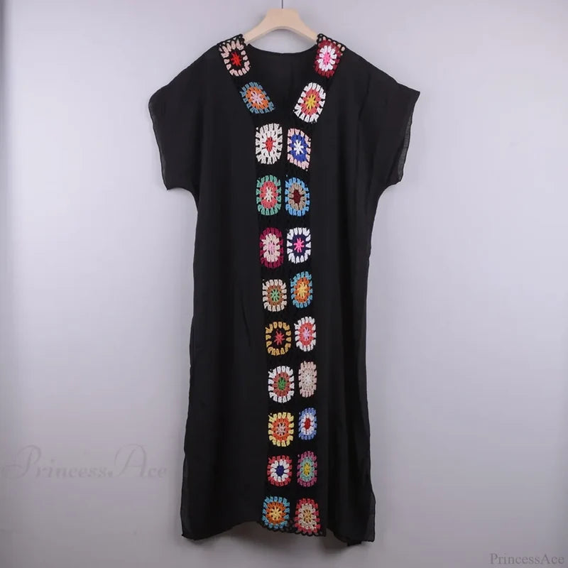 Crochet Women Beach Dress Cover Up Black / one size