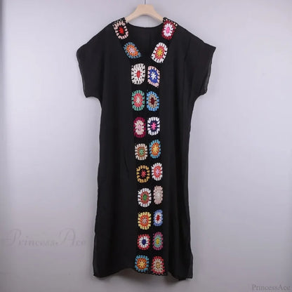Crochet Women Beach Dress Cover Up Black / one size